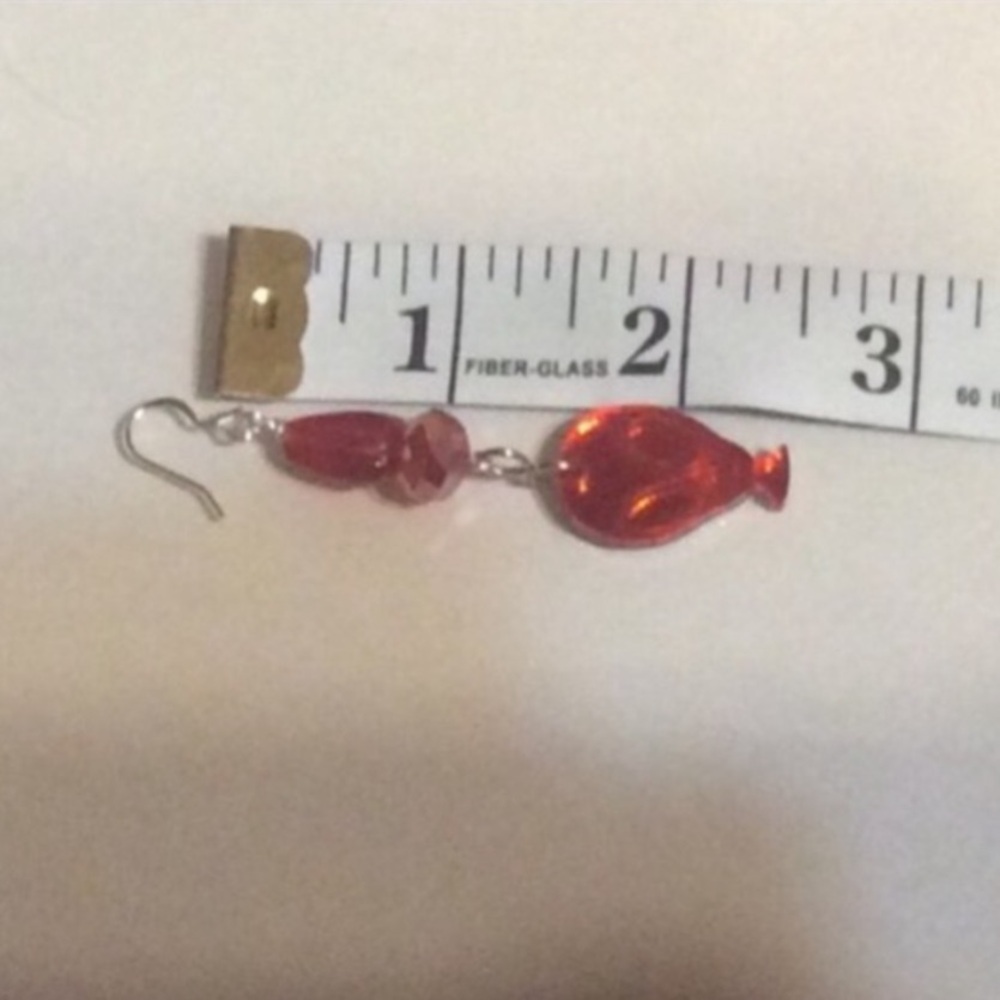 HANDCRAFTED Red ALIEN Face LASER Cut Acrylic Earrings With GLASS BEADS Earrings - Picture 5 of 9
